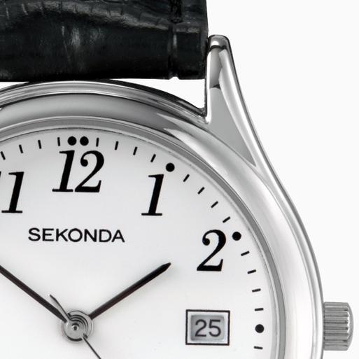 Sekonda Easy Reader Men's Watch | Silver Case & Leather Upper Strap with White Dial | 3473